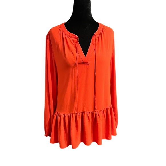 LOFT Tops - LOFT Red Orange Long Sleeve Blouse M